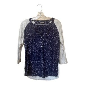 Express Raglan Henley Top Blue Gray 3/4 Sleeve Colorblock Small